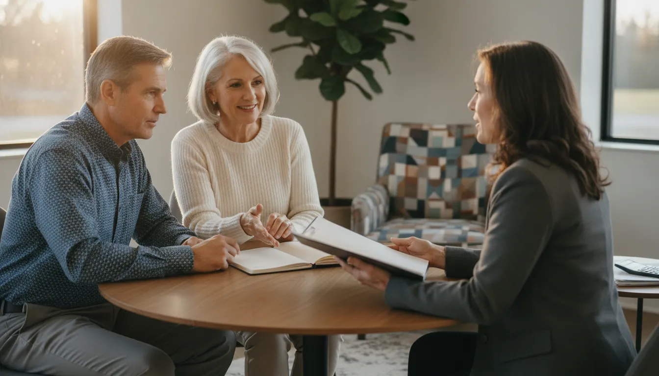 Couple reviewing Social Security and retirement income plans with an advisor